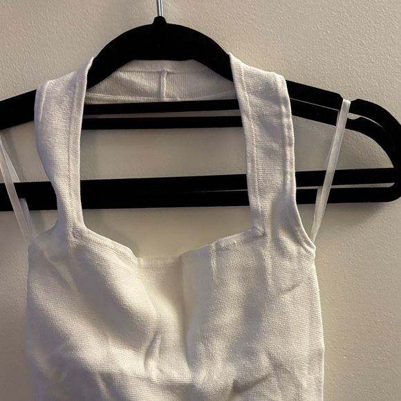 White Square Neck Cropped sweater halter Top - Picture 3 of 4